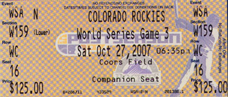 2007 World Series Game 3 Ticket