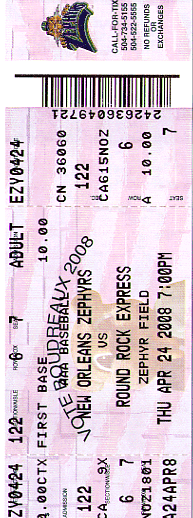 New Orleans Zephyrs Ticket