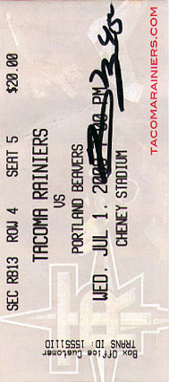 Tacoma Rainiers Ticket