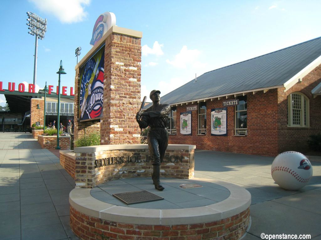Native son Shoeless Joe Jackson is honored at the main entrance.